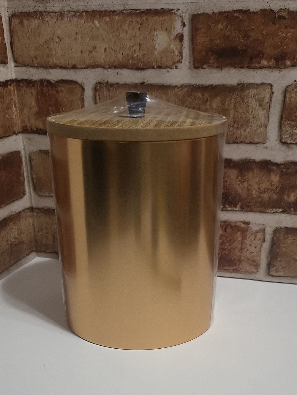 New Metallic Gold Tin Canister with Wood Lid